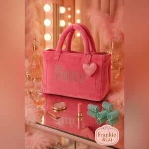 Juicy Couture Pink Velour Big Spender Tote Bag Rhinestone Logo NWT